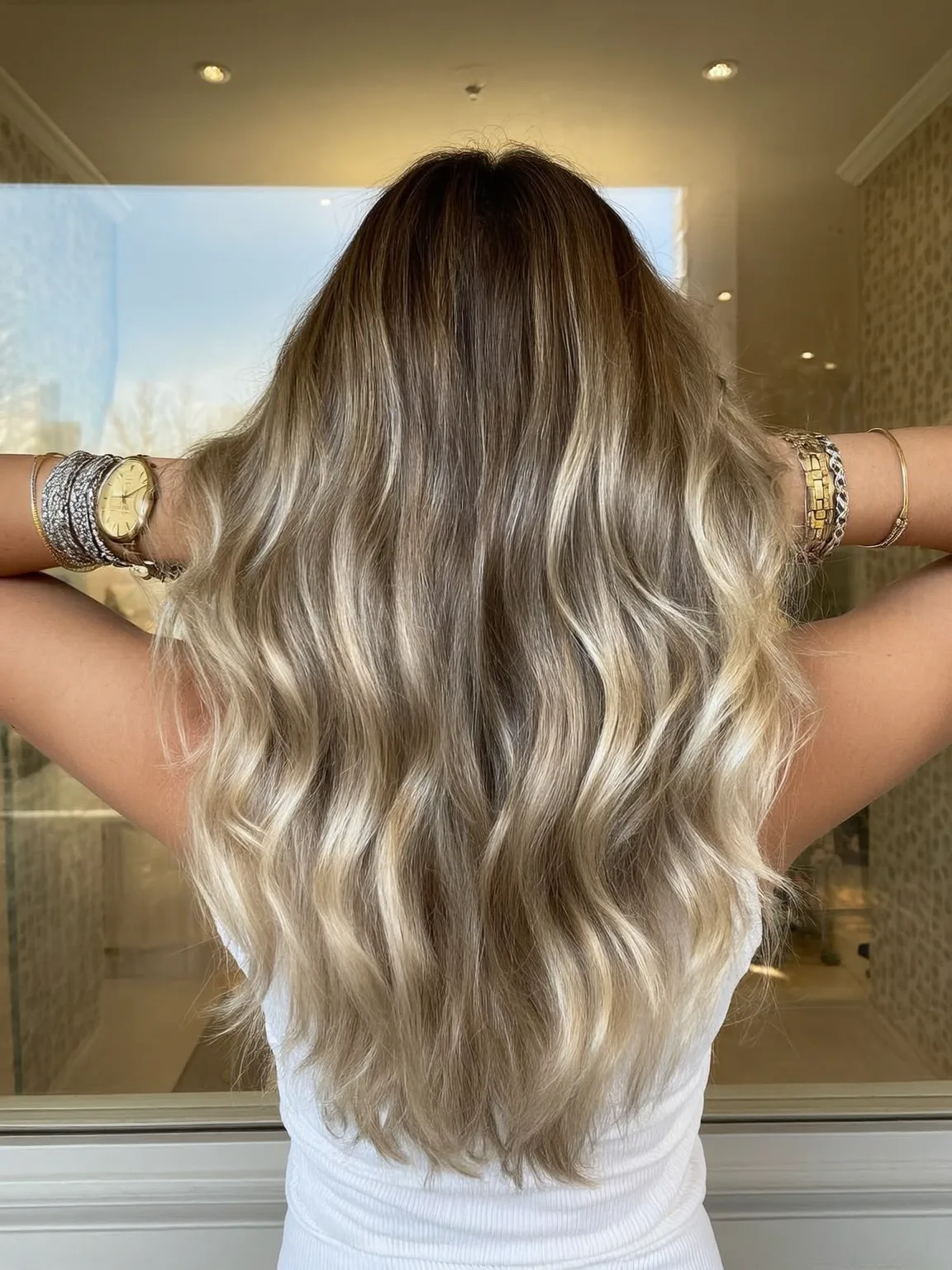 sun-kissed sandy blonde long layers